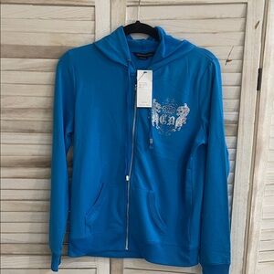 Blue Zip-Up Hoodie with Graphic